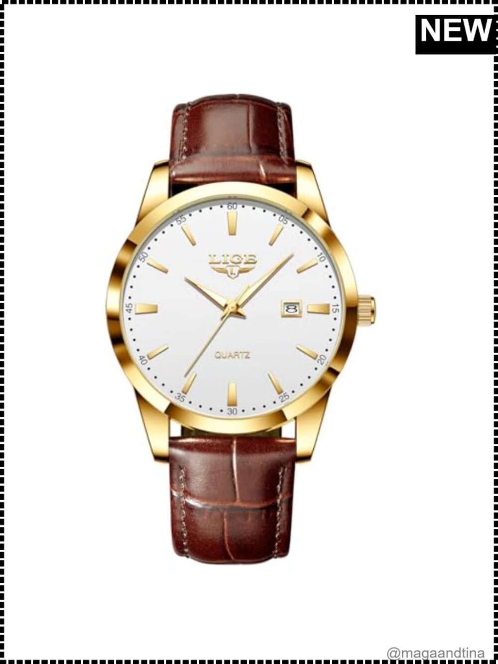 Men's Waterproof Analog Dress Watch Leather Stainless Steel Quartz